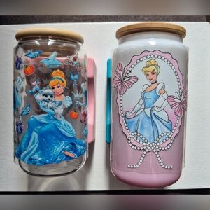 Cinderella Themed 16oz Glass Tumbler - You CHOOSE DESIGN & Cup! custom Lid Straw